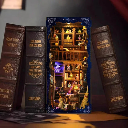 DIY Wooden Book Nook Shelf Insert Magic Potion House Miniature Model Kits Bookshelf With Light Bookend for Friends Birthday Gift Book Nook Kit Australia