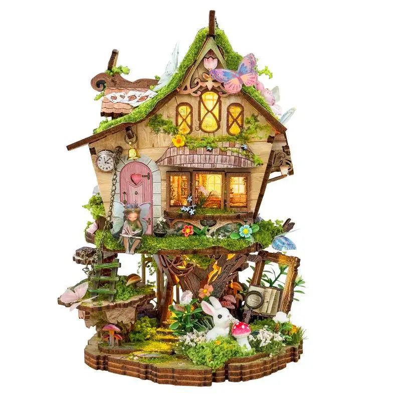 DIY Wooden Rowan's Treehouse Figurines Miniatures Assembled Casa with Light for Friends Birthday Gifts Home Decor Crafts Book Nook Kit Australia