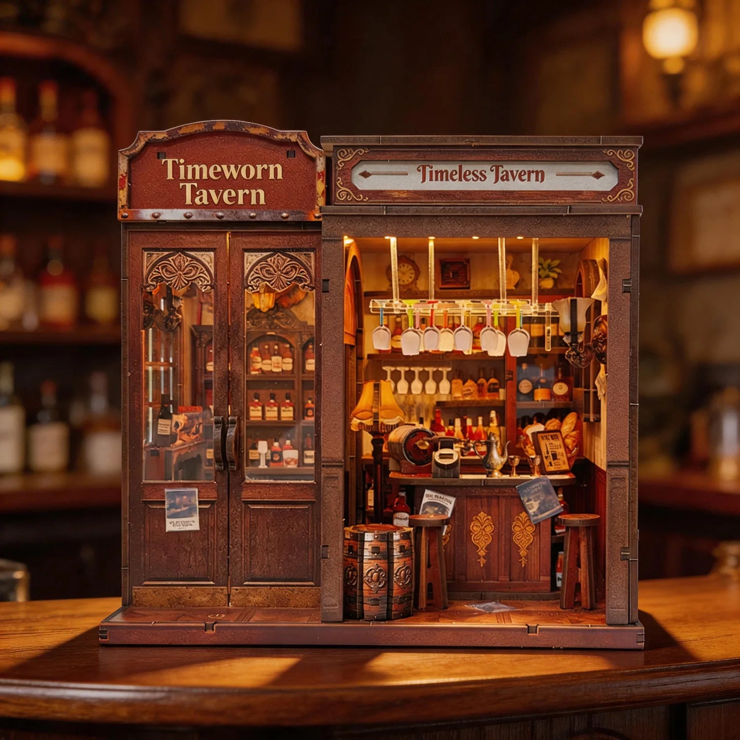 Timeworn Tavern DIY book nook kit, lit fantasy tavern scene - view 2