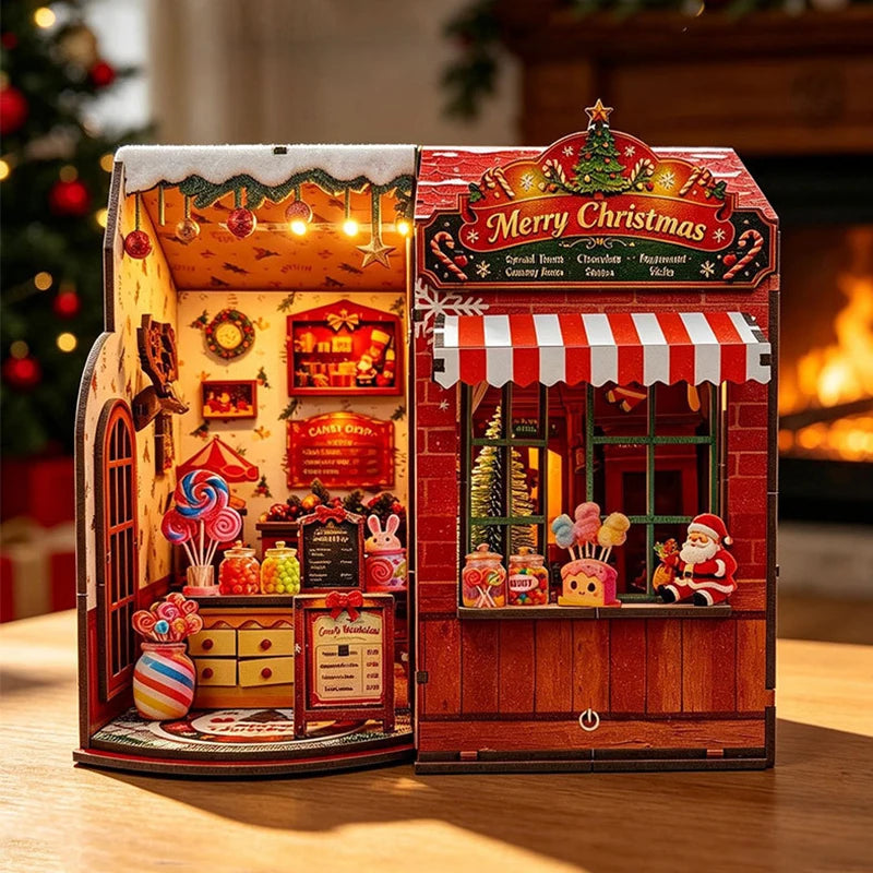 Christmas Candy House DIY miniature dollhouse kit with festive candy shop - view 2