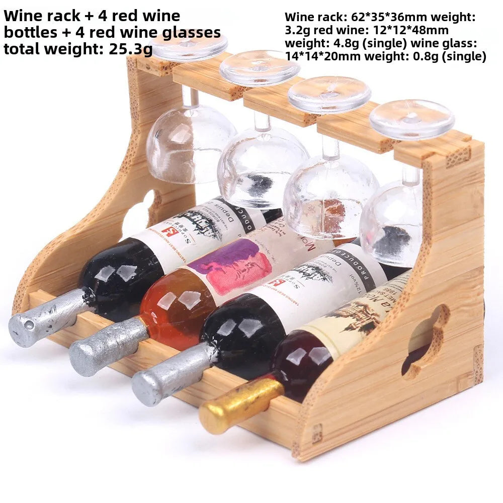 Miniature Bamboo Wine Rack Set for 1:6 Dollhouse c As Shown As Picture