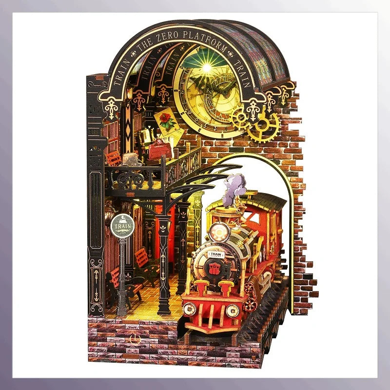 Diy Wooden Book Nook Shelf Insert Kit Miniature Model The Zero Platform Train Bookend Doll House Decor For Birthday Gifts Book Nook Kit Australia