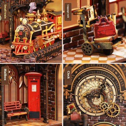 Diy Wooden Book Nook Shelf Insert Kit Miniature Model The Zero Platform Train Bookend Doll House Decor For Birthday Gifts Book Nook Kit Australia