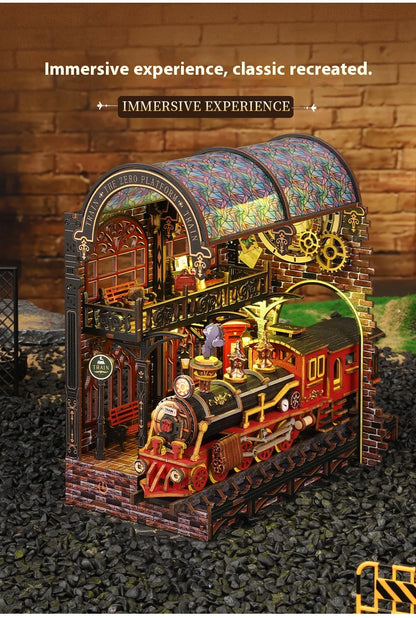 Diy Wooden Book Nook Shelf Insert Kit Miniature Model The Zero Platform Train Bookend Doll House Decor For Birthday Gifts Book Nook Kit Australia