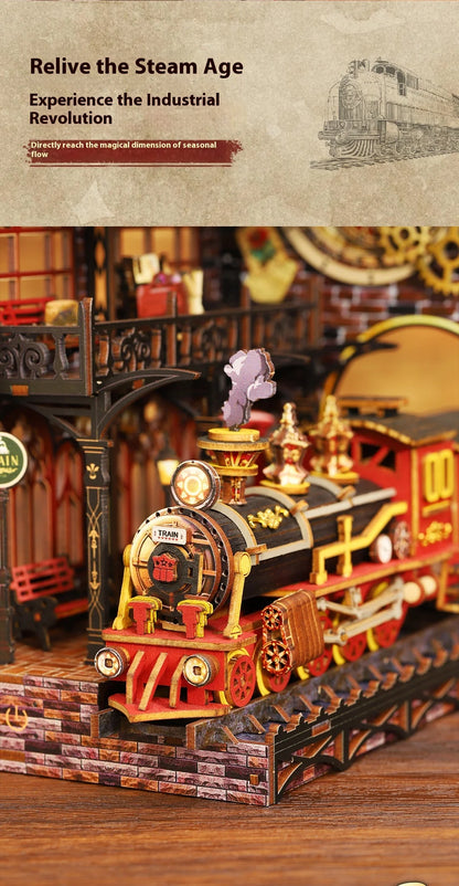 Diy Wooden Book Nook Shelf Insert Kit Miniature Model The Zero Platform Train Bookend Doll House Decor For Birthday Gifts Book Nook Kit Australia