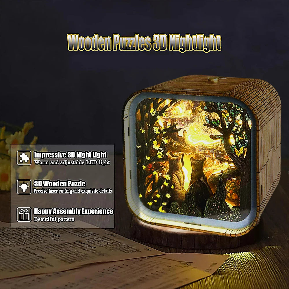 Van Gogh Starry Night Wooden 3D Puzzle Lamp