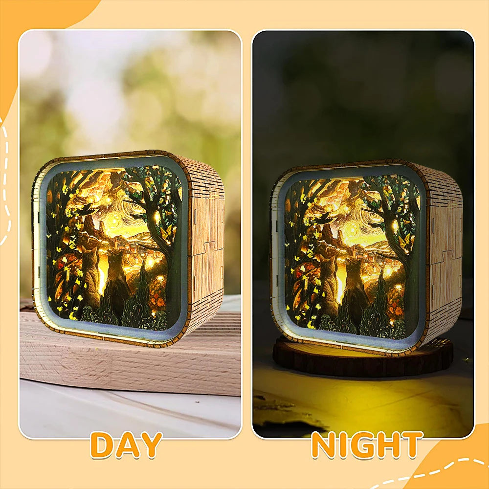 Van Gogh Starry Night Wooden 3D Puzzle Lamp