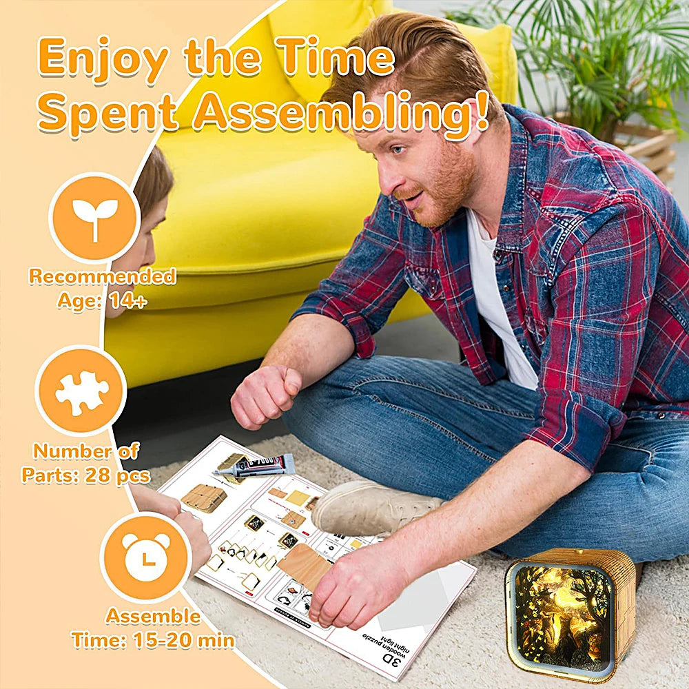 Van Gogh Starry Night Wooden 3D Puzzle Lamp