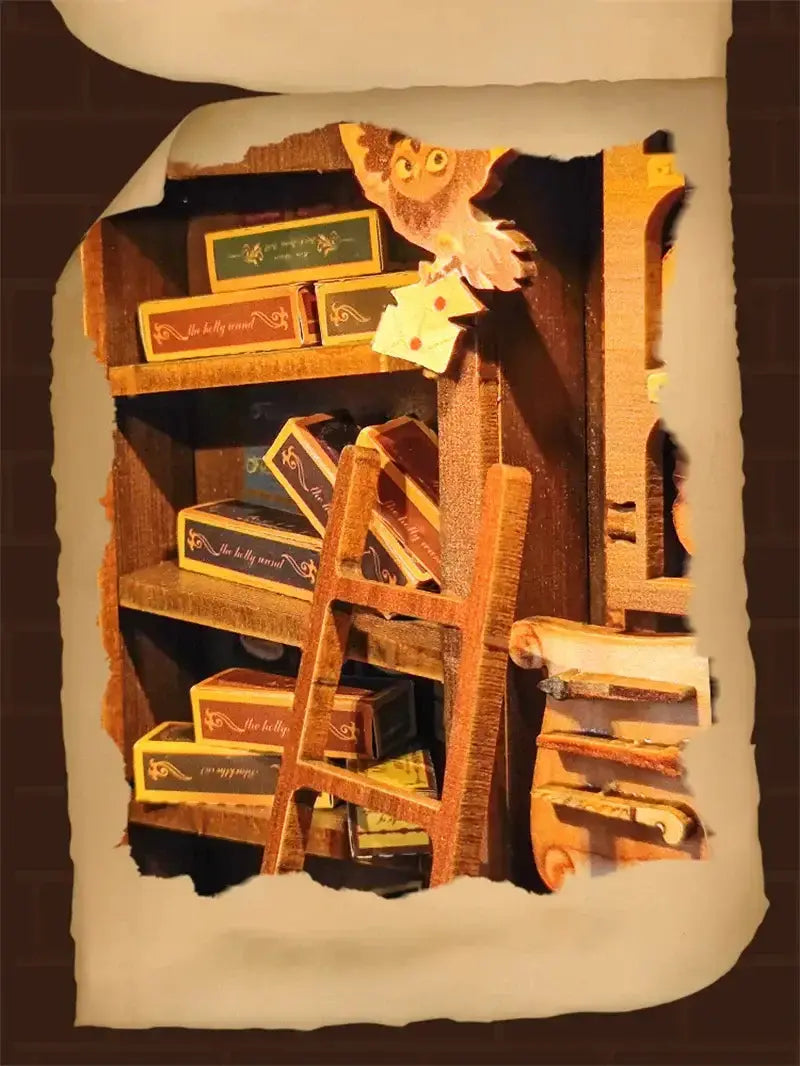 Wizard’s Study DIY Book Nook Kit – Magic Library Miniature for Bookshelf Decor